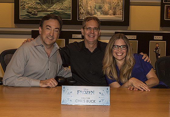 Burbank, CA - Producer Peter Del Vecho and Directors Chris Buck and Jennifer Lee at the Long Lead Press Day for FROZEN and GET A HORSE! at Walt Disney Feature Animation in Burbank, CA. Photo by: Rich Polk. ©2013 Disney. All Rights Reserved.